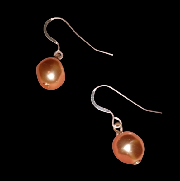 Solid 925 Champagne Honey Pearls Sterling Silver Wires Pearl Charm Earrings - Picture 5 of 5